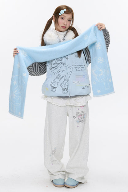 Double-Sided Knitted Illustration Scarf