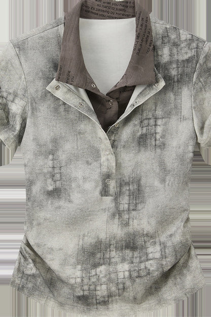 Tie-Dye Short-Sleeved Lapel Top