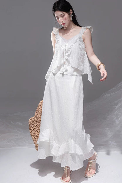 Daytime Clouds Ruffle Mermaid Skirt Set-Up