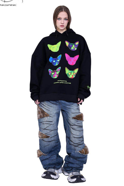 Leopard Fur Patched Loose Denim Jeans