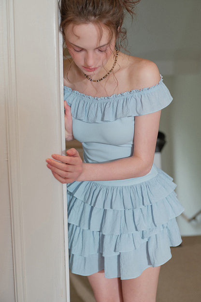 Mist Blue Ruffle Dress and Leggings Set