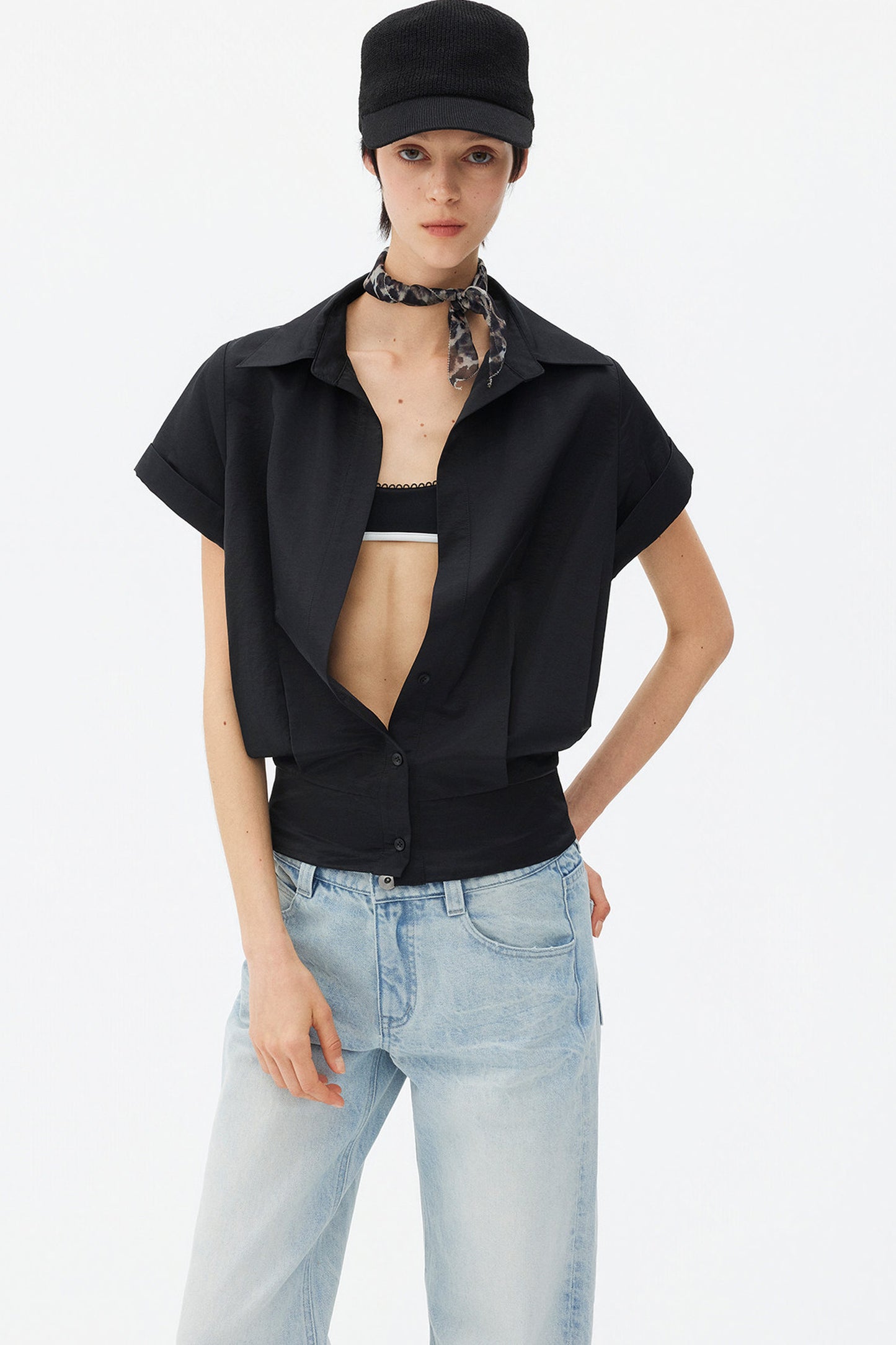 Satin-Like Lyocell Short-Sleeve Shirt