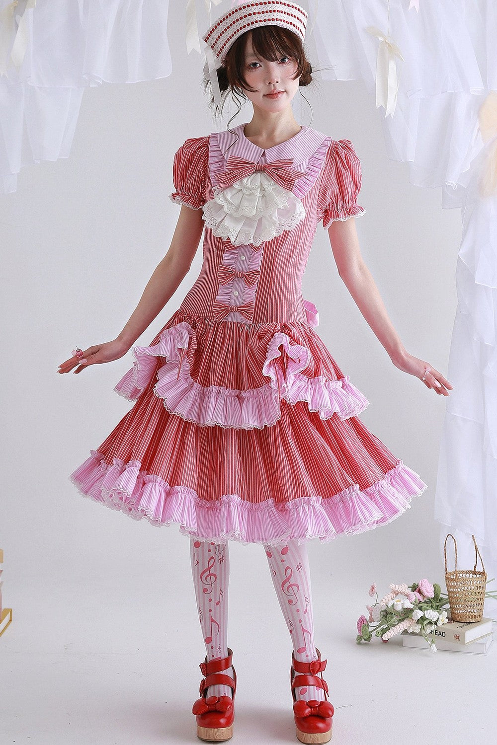 Red Retro Striped Lolita Dress