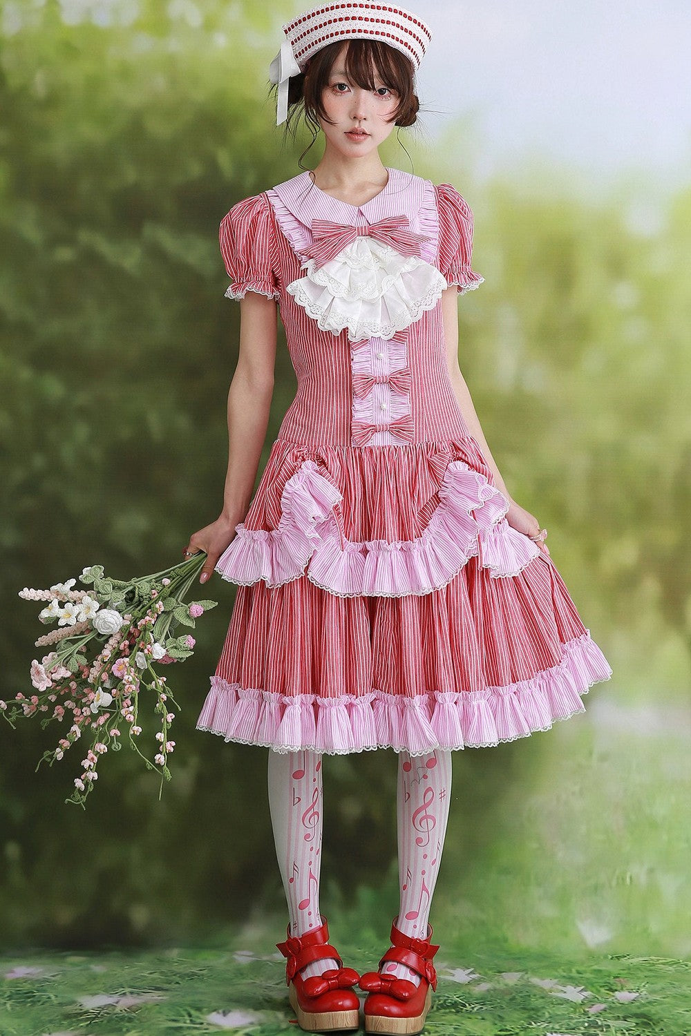 Red Retro Striped Lolita Dress