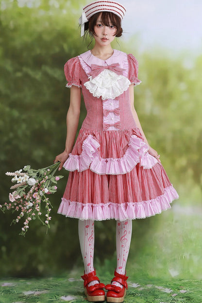 Red Retro Striped Lolita Dress