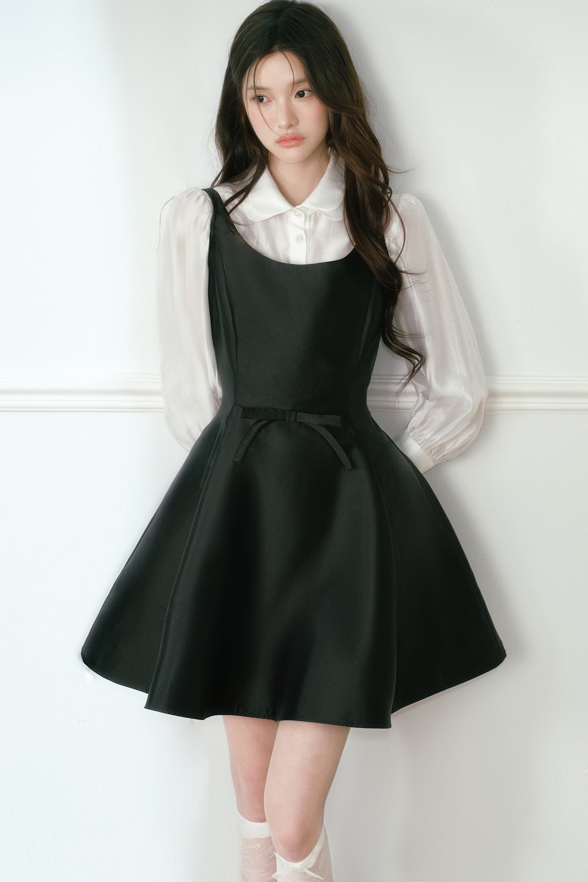 Glossy Black Spaghetti Strap A-Line Dress