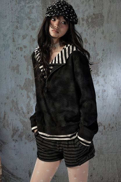 Felpa con cappuccio leggera tie-dye con mezza zip
