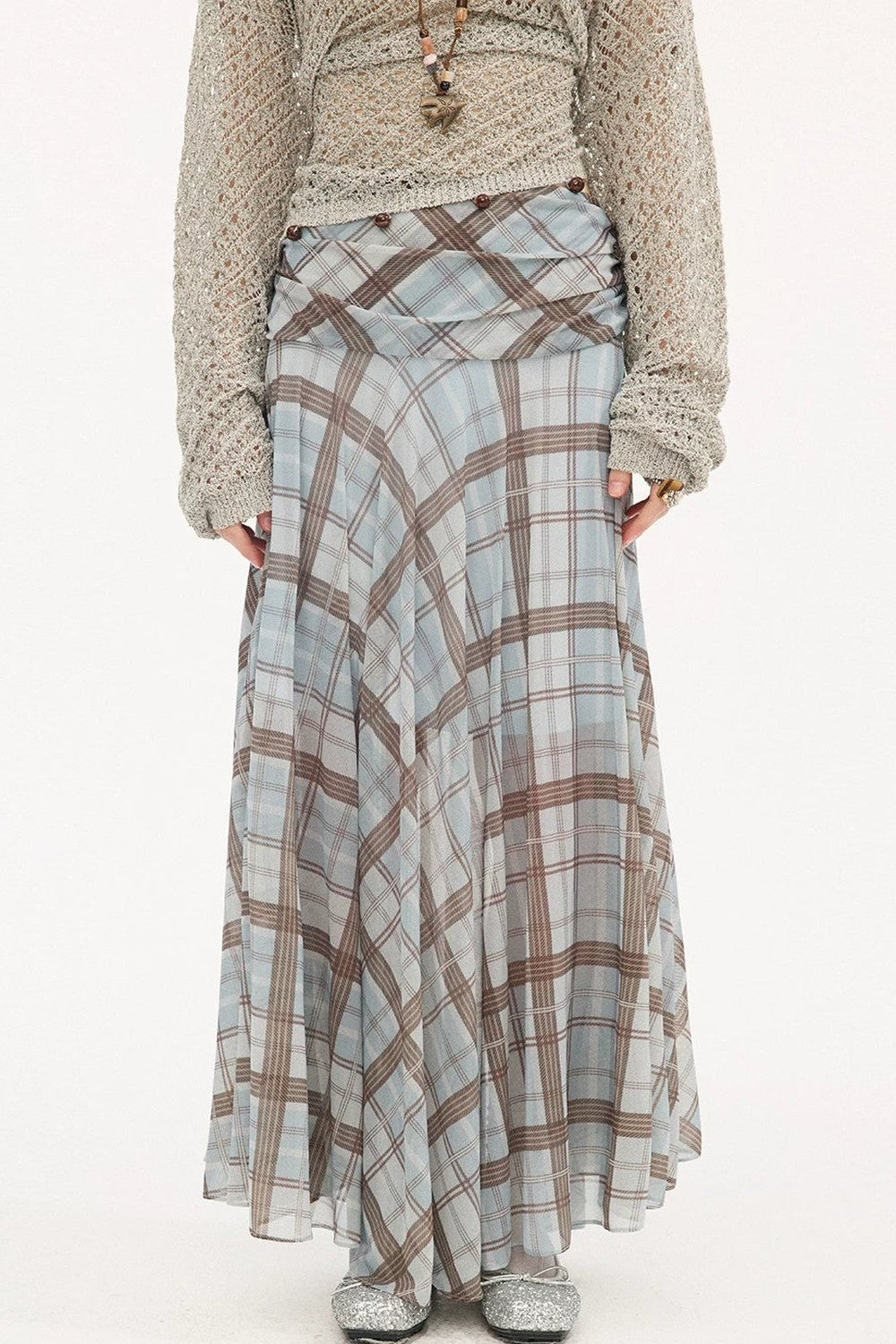 Plaid Pleated Mesh Skirt