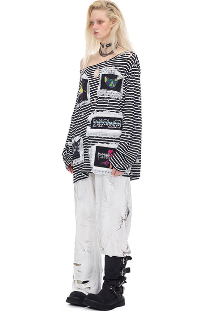 Rock Frog Striped Lace Trim T-Shirt