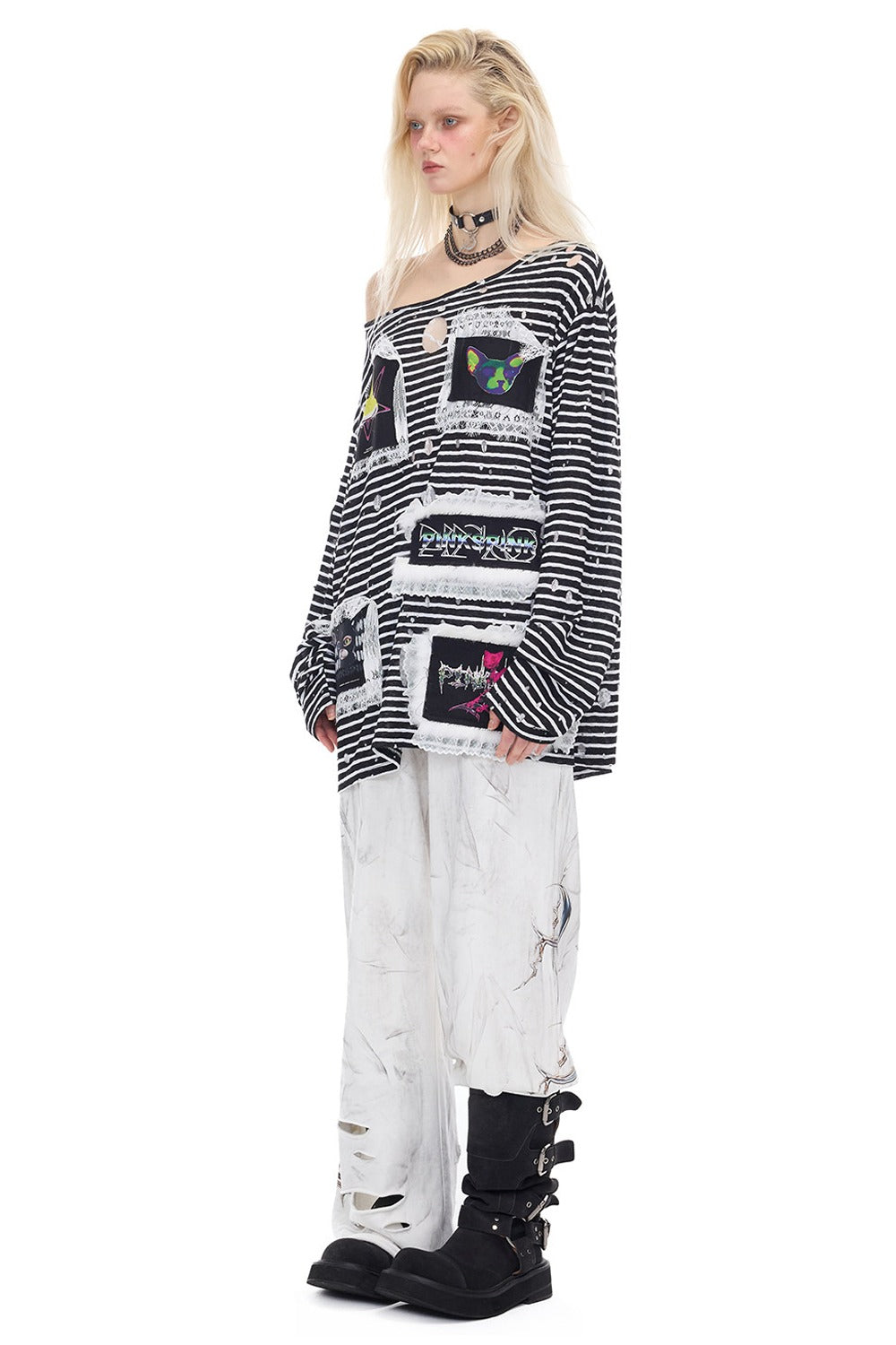 Irregular Ripped Coated Flared Sweatpants