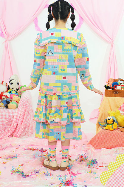 Patchwork Print Doll Collar Shirt