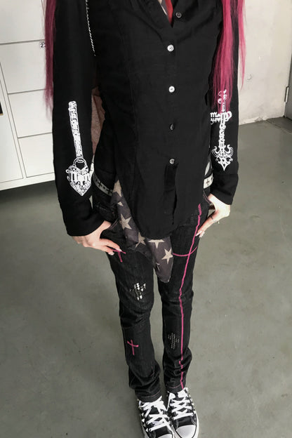 Printed Curved Hem Shirt