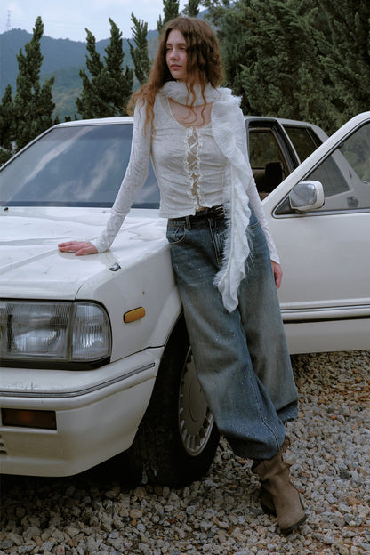 Beaded Lace Cut-Out Top