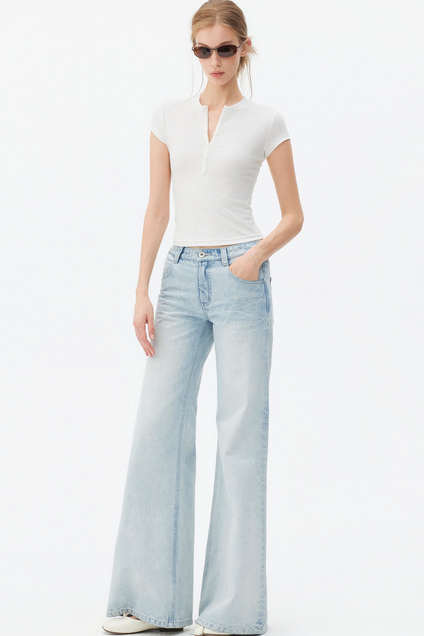 Light Blue Wide-Leg Denim Pants