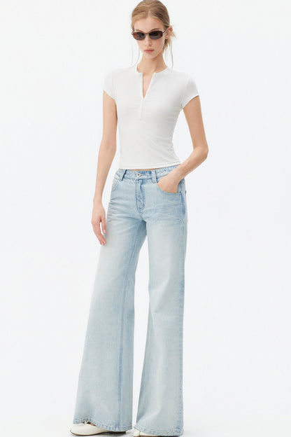 Light Blue Wide-Leg Denim Pants