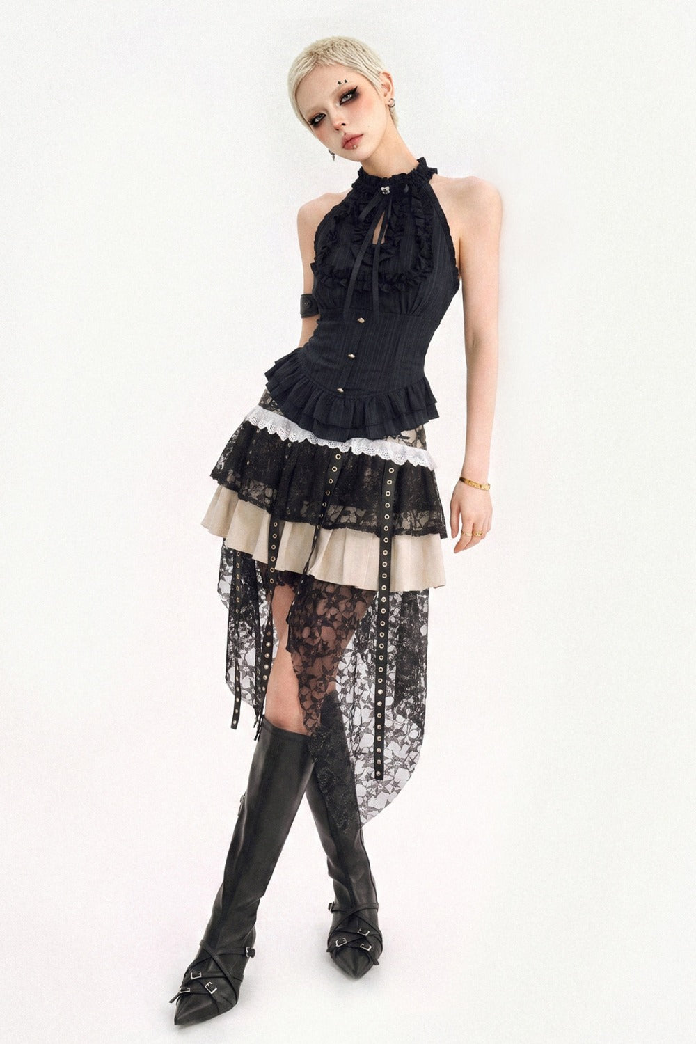 Irregular Hem Gothic Ruffle Top