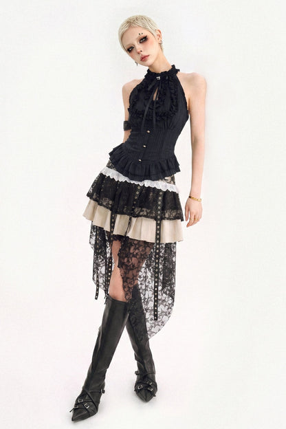 Irregular Hem Gothic Ruffle Top