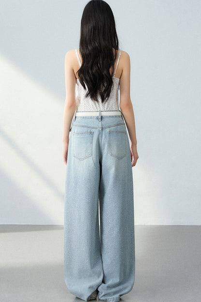 Starry Sky Rhinestone Denim Pants