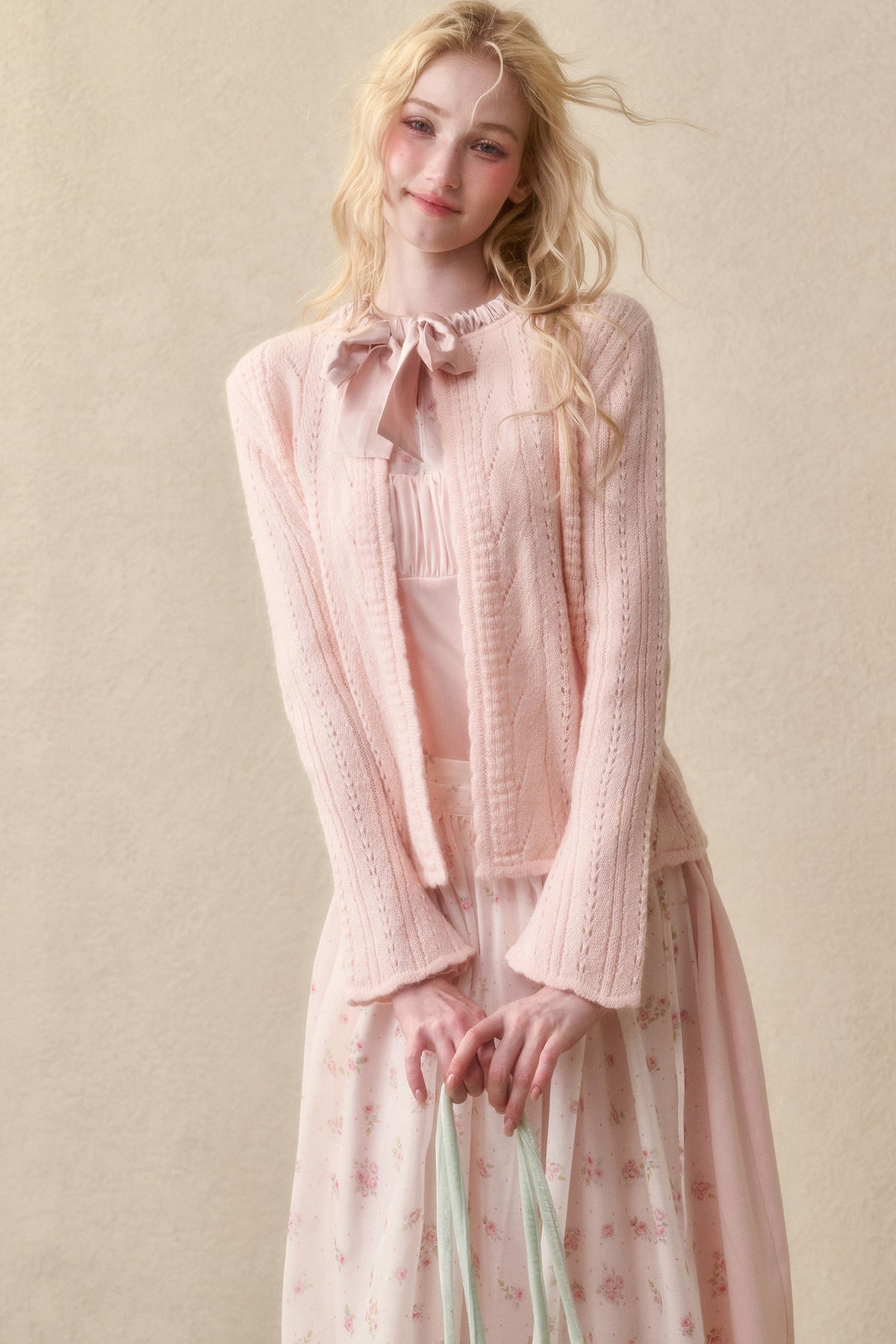 Soft Wool Ribbon Knit Cardigan