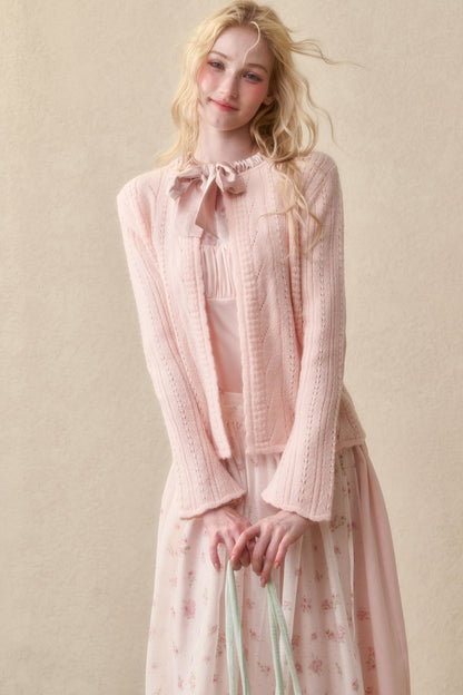 Soft Wool Ribbon Knit Cardigan