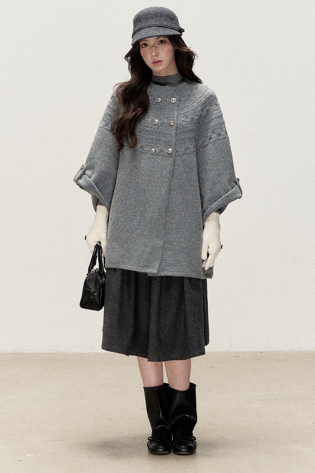 Double-Breasted Cape Design Cardigan