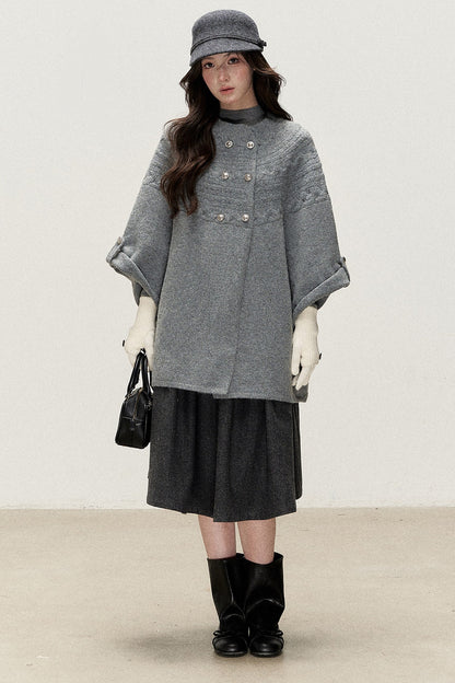 Double-Breasted Cape Design Cardigan