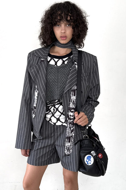 Punk Lace-Up Striped Blazer