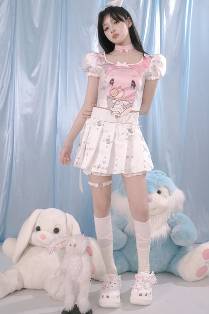 Blusa con stampa angeli e maniche a sbuffo