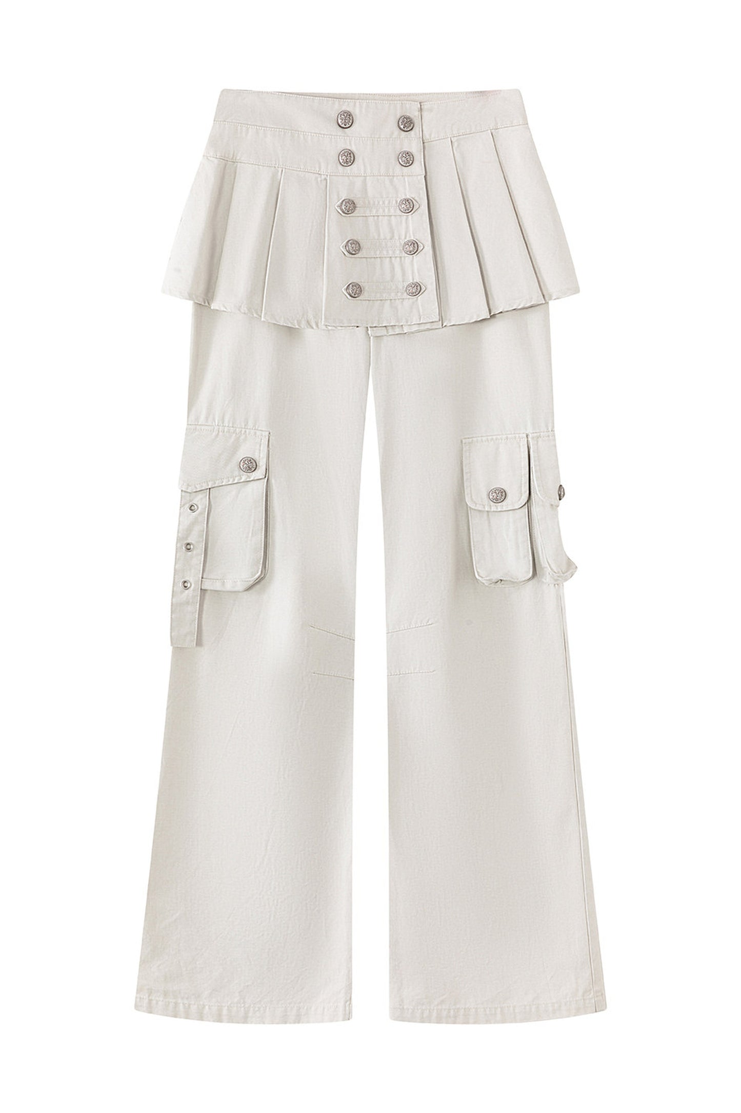 Pleated Skirt Panel Straight-Leg Flared Workwear Pants
