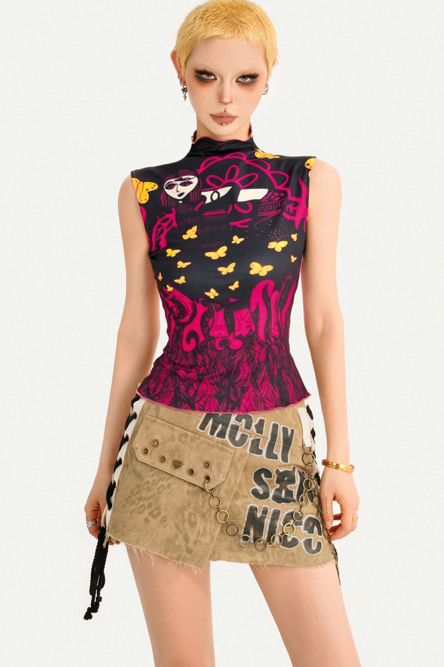 Sweet Cool Style Printed Double-Way Wearable Sleeveless Top