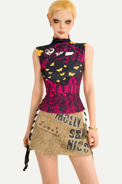 Sweet Cool Style Printed Double-Way Wearable Sleeveless Top