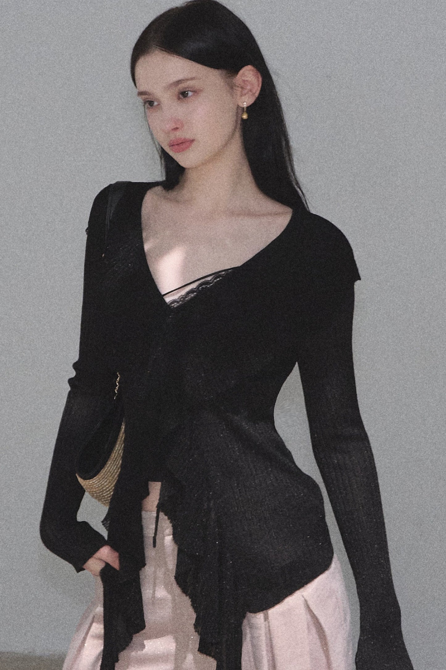 Shimmer V-Neck Long-Sleeve Cardigan Top