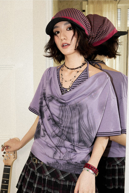 Striped Halter Neck Blouse Set-Up