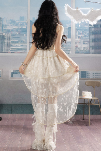 Abito leggero in chiffon con pizzo e spalline sottili
