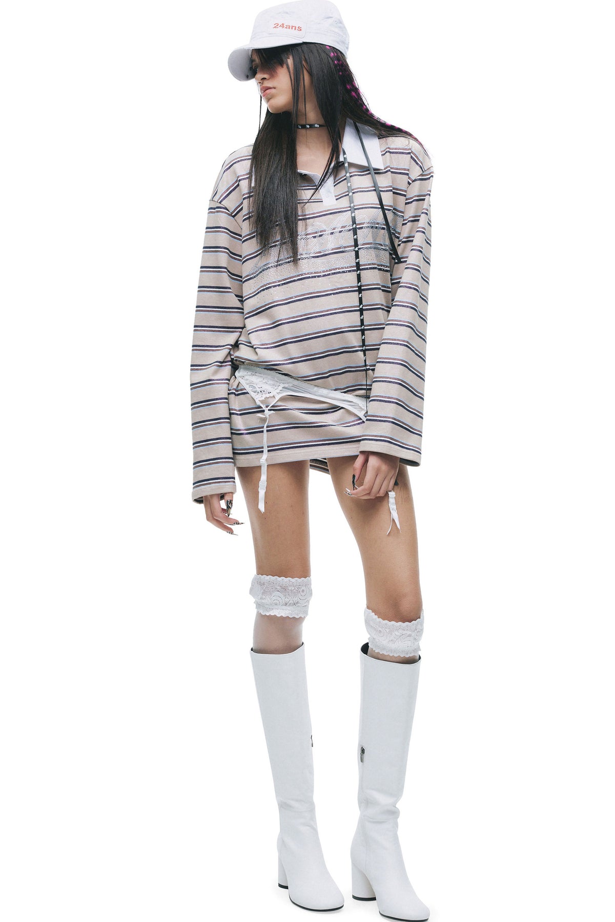 Color-Blocked Striped Rhinestone T-Shirt