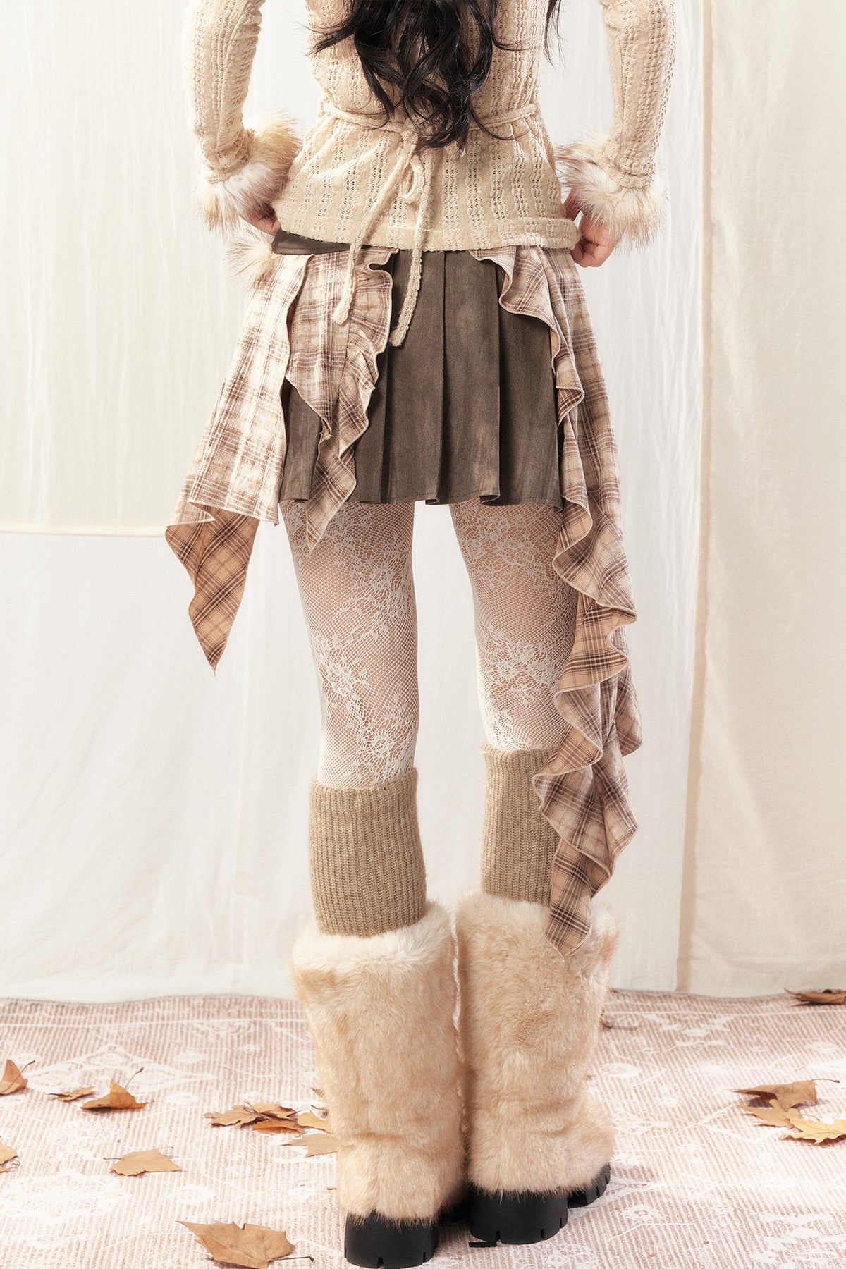 Women's Irregular Plaid Patchwork Trailing Skirt