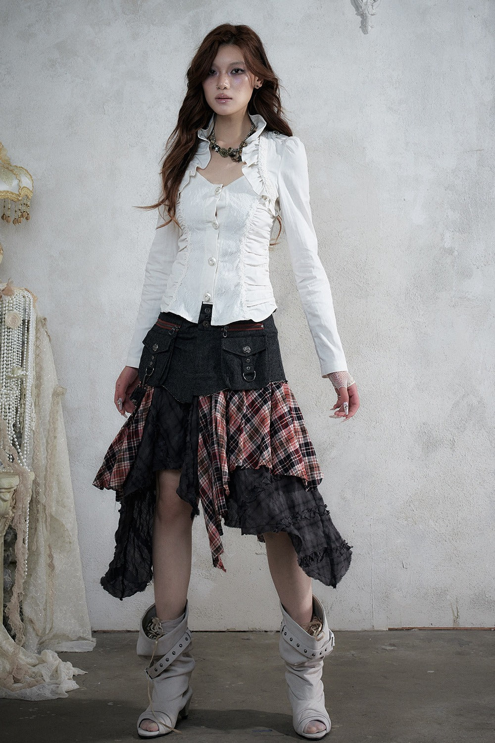 Lace Patchwork Ruched Layered-Look Shirt