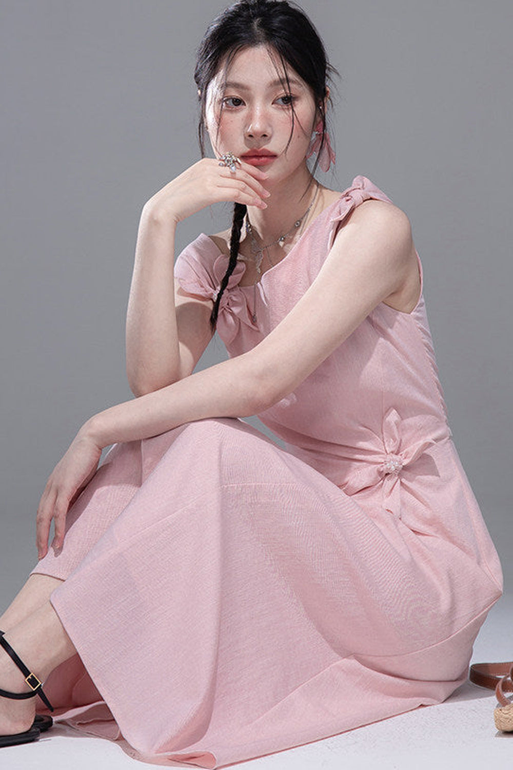 Snow Peach Asymmetrical Twist Dress