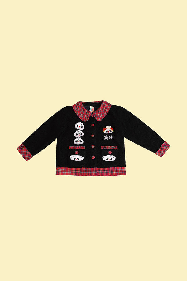 Two-Tone Panda Embroidered Wool Jacket