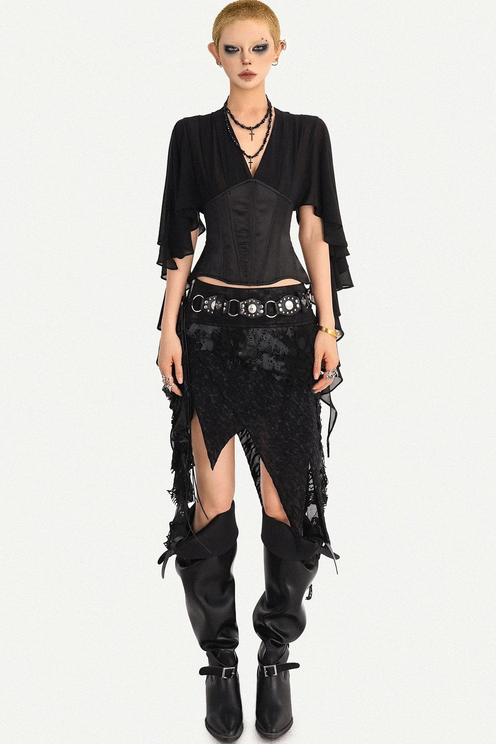 Elegant Structured Black V-Neck Blouse