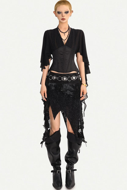 Elegant Structured Black V-Neck Blouse