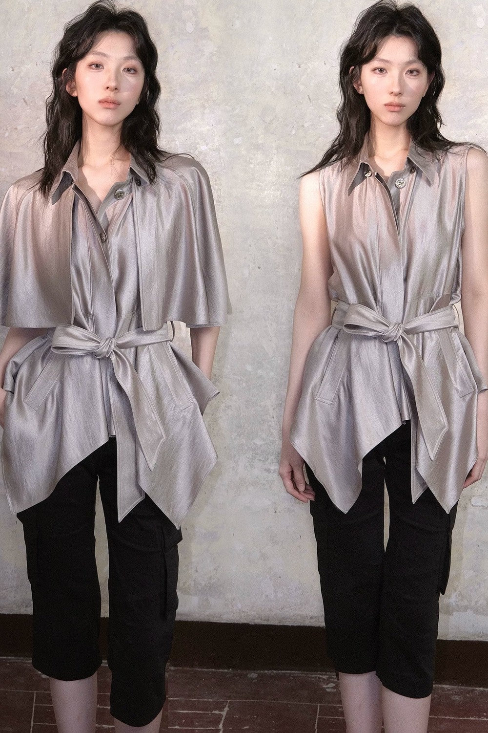 Satin Reversible Fishtail Cape Vest Set