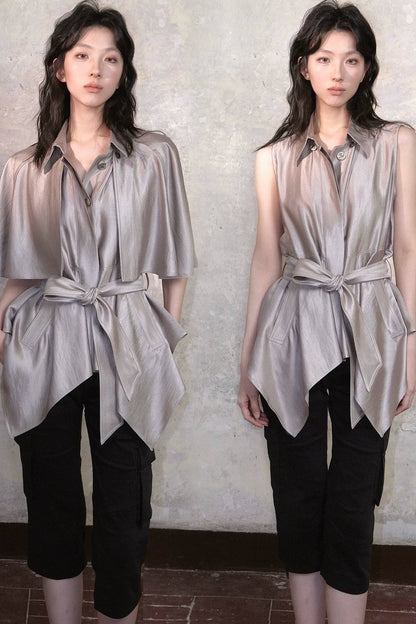 Satin Reversible Fishtail Cape Vest Set
