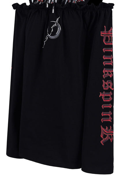 Off-Shoulder Printed Hooded Dress