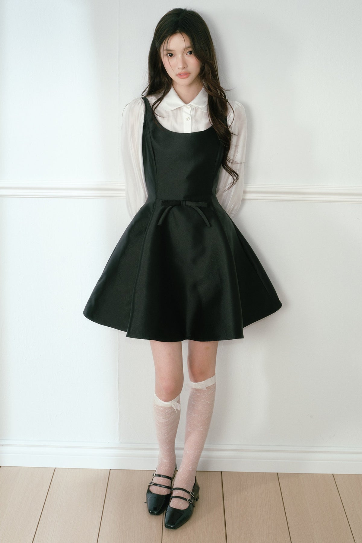 Glossy Black Spaghetti Strap A-Line Dress