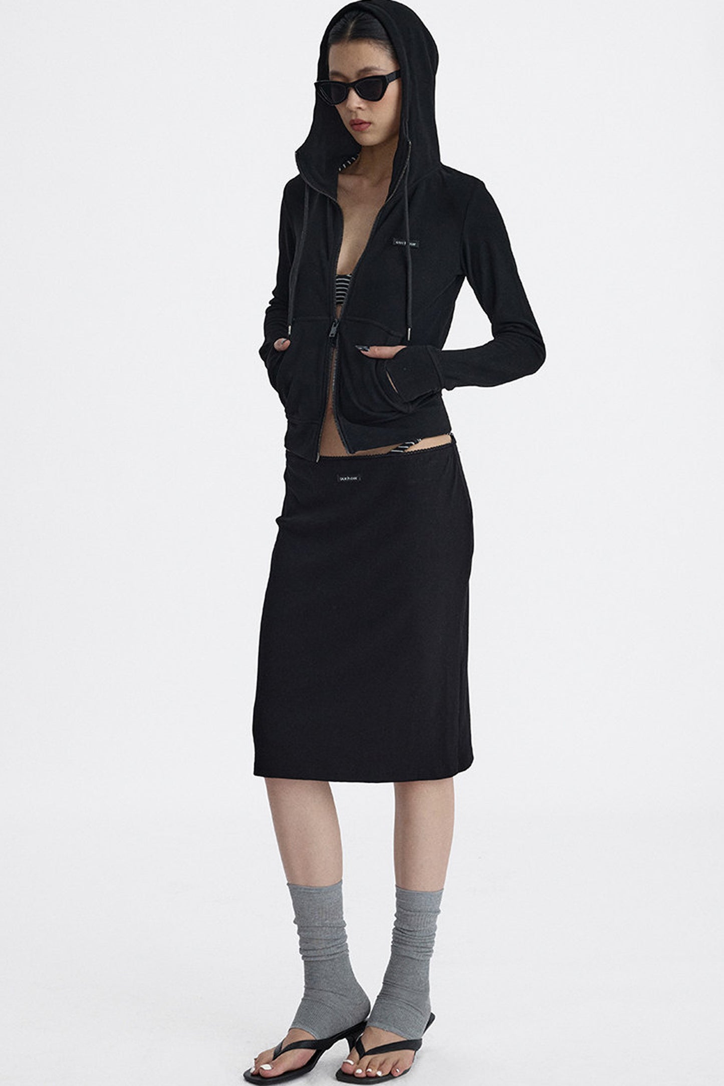 Hooded Zip Sweatshirt And Skirt Set-Up