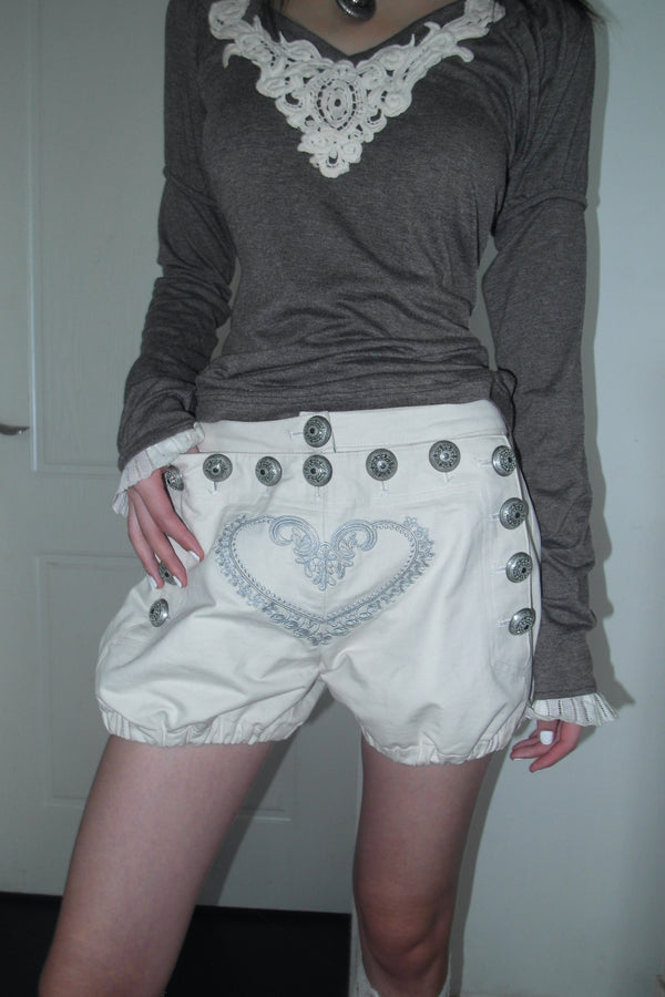 Heart Embroidery Court Shorts
