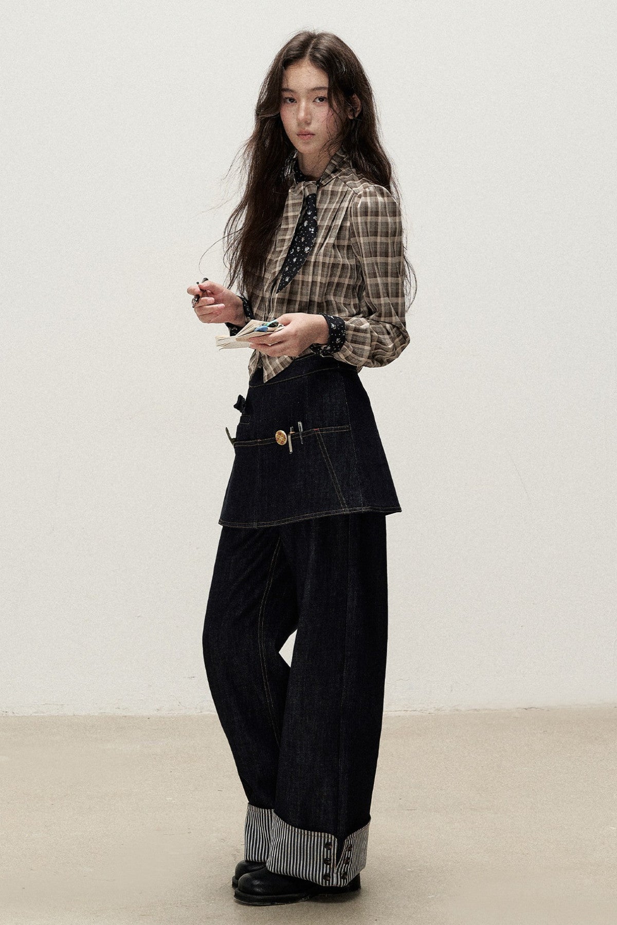Detachable Apron Set Striped Cuffed Jeans