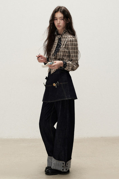 Detachable Apron Set Striped Cuffed Jeans