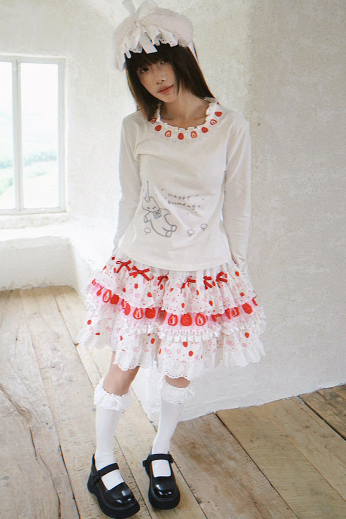 Strawberry Lace Collar Top